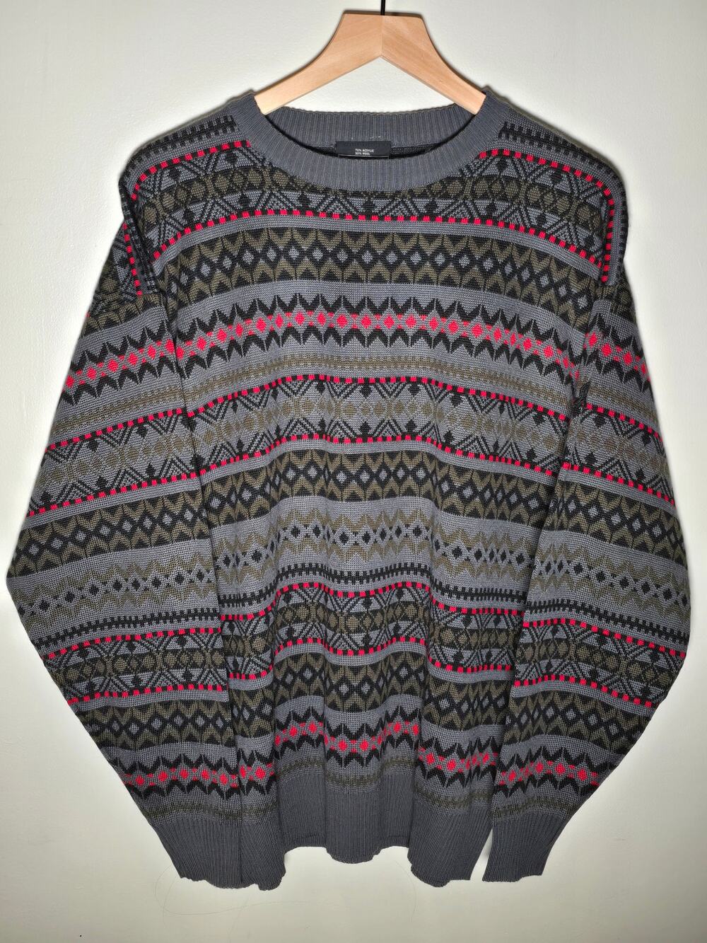 Vintage Demetre Men’s XL Wool Blend Geometric Ski Sweater Grandpa 80s 90s